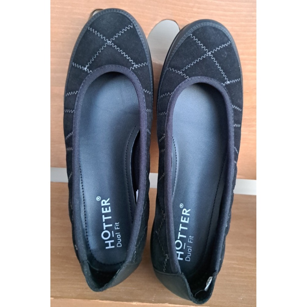 Hotter Dual Fit Womens 8.5 US 6.5 UK Black Leather Ballerina Comfort Flats Shoes